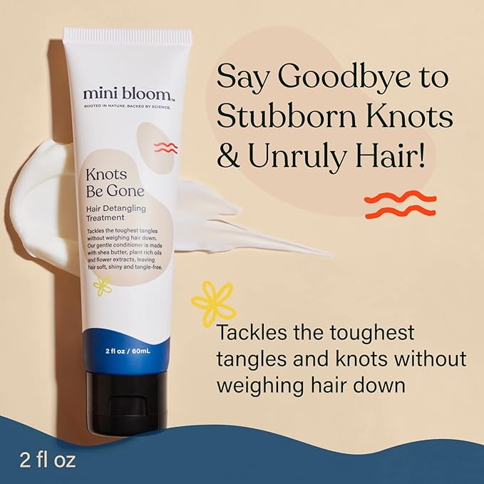 Mini Bloom Knots Be Gone Detangling Conditioner Treatment | Detangler Baby & Kid Safe | Shea Butter, Plant Rich Oils & Flower Extracts | Leaves Hair Soft, Shiny, Manageable & Tangle-free Travel Size