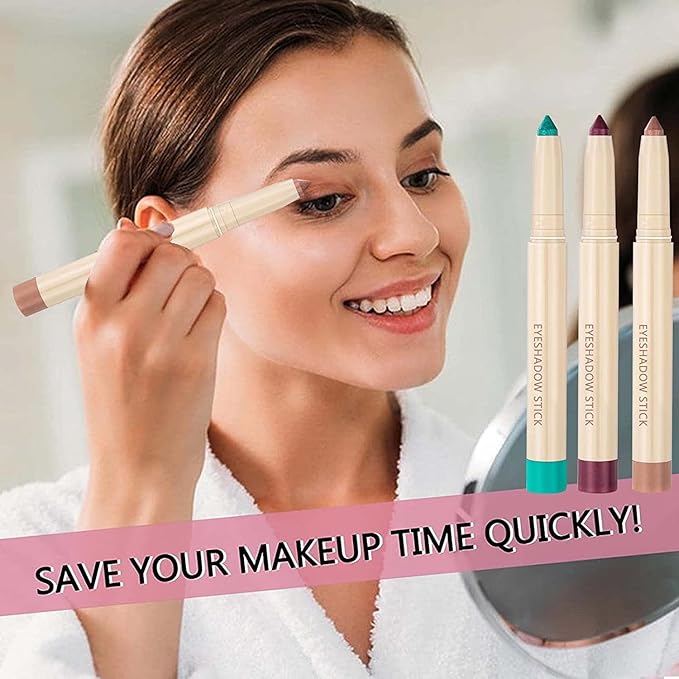 Rose Gold Eyeshadow Pencil Makeup, Waterproof Hypoallergenic Long Lasting Crayon, Highlighter Matte Cream Eye Shadow Stick, Glitter Primer Palette Shimmer Eyeliner Pen