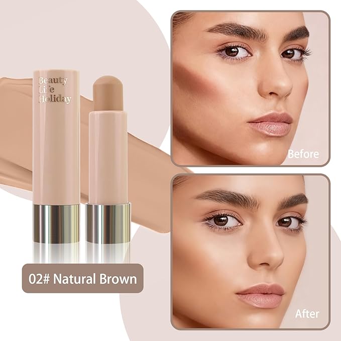 Warm Toned Contour Stick, Natural Matte Cream Contour Stick, Lightweight and Smooth Cream Bronzer Stick for Face Shaping Contouring Makeup, 02 Natural Brown