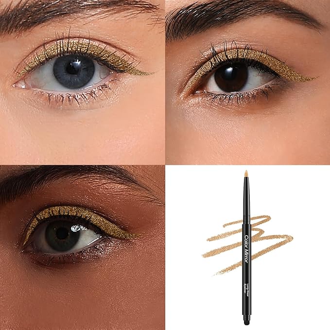Smudge Proof Eyeliner, Waterproof Retractable Eye liner with Brush, Matte and Shimmer Eyeliner Pencil, Creamy Texture, Long lasting & Smooth(43 Gold Dust Shimmer)