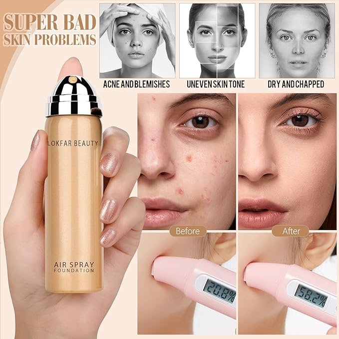 AirBrush Foundation Spray, Silky Mist Spray Makeup Kit with Brush, Full Coverage Foundation for Smooth Radiant Finish, Formula Breathable Lightweight Hydrating | #04 Buff Beige