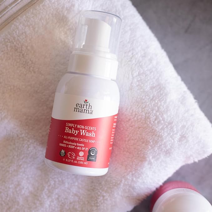 Earth Mama Baby Liquid Wash Foaming Hand Soap, Organic All Purpose Body Wash for Sensitive Skin, Castile Soap with Coconut Oil, Shea Butter, Calendula, & Aloe, Sweet Orange, 6.27 Fl Oz (Pack of 1)