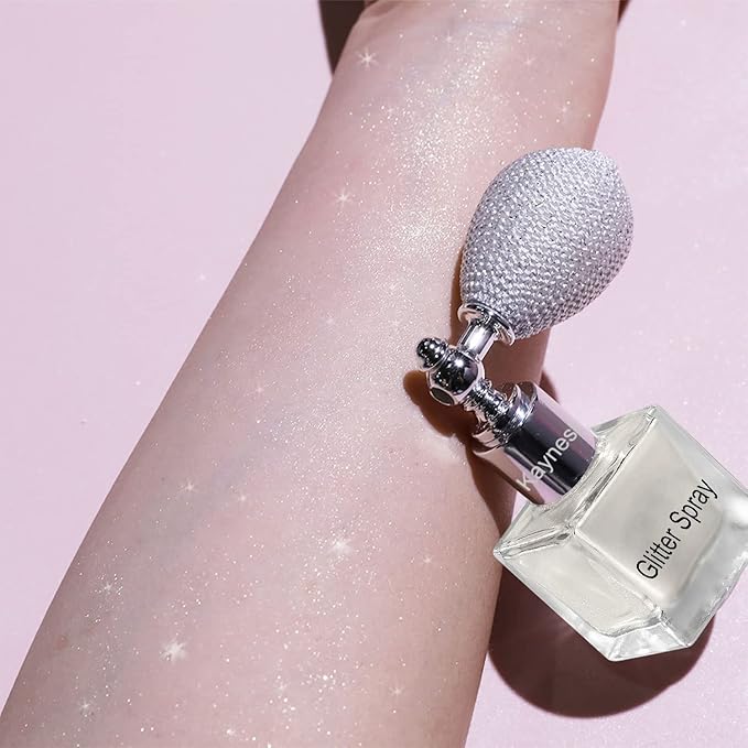 Shimmering Spray Powder Sparkle Powder, Body Glitter Face High Gloss Spray Highlighter Loose Makeup for Women Hair Nails Makeup (7#Pearl White)