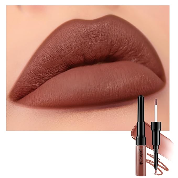 Red Brown Matte Liquid Lipstick and Lip Liner Set for Women, Long Lasting Waterproof Lipsticks 24 Hours Smudgeproof Lip Liner and Lipstick Combo, A04