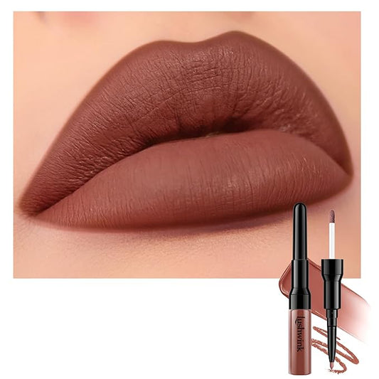 Red Brown Matte Liquid Lipstick and Lip Liner Set for Women, Long Lasting Waterproof Lipsticks 24 Hours Smudgeproof Lip Liner and Lipstick Combo, A04