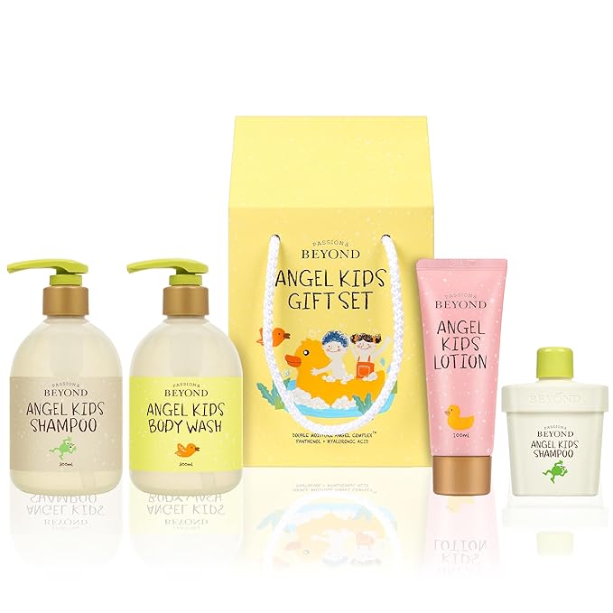 BEYOND Angel Kids Baby Bath Gift Set (25.7fl oz , 3-Piece Bath & Shower Set) - Vegan Korean Skin Care. Baby Shampoo, Body Wash, Hyaluronic