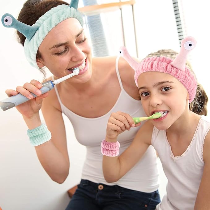 Snail Spa Headband & Wristband Set - Skincare & Makeup Face Washing Headband - Cute Animal Spa Set for Women & Girls - Green, Pink, Khaki