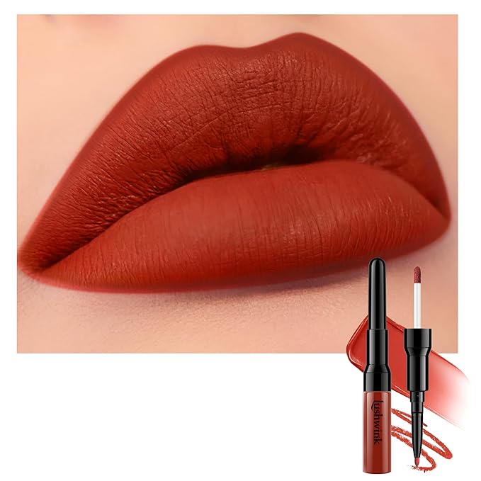 Red Matte Liquid Lipstick and Lip Liner Set for Women Long Lasting Waterproof Lipsticks 24 Hours Smudgeproof Lip Liner and Lipstick Combo, A02