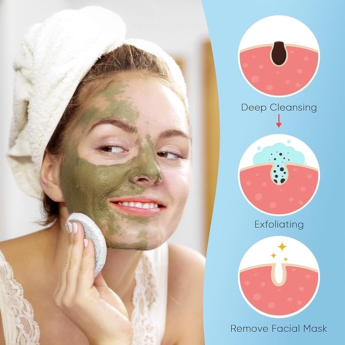 50-Count Compressed Facial Sponges, GAINWELL White Cellulose 100% Natural Cosmetic Spa Sponges for Facial Cleansing, Exfoliating Mask, Makeup Removal