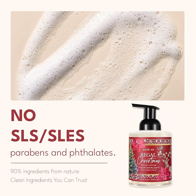 ROMIIE ZOI Christmas Foaming Hand Soap with Gift Box- Regal Christmas, Infused with Holiday Floral- 500ml/ 16.8oz