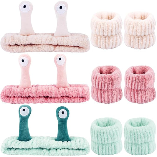 Snail Spa Headband & Wristband Set - Skincare & Makeup Face Washing Headband - Cute Animal Spa Set for Women & Girls - Green, Pink, Khaki