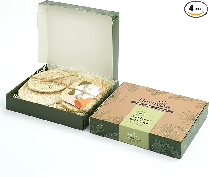 100% Natural Vietnamese Handcrafted Loofah Gift Set, Body Bath Scrubber, Face Exfoliating Sponge, Starter Kit with Gentle Cleansing (1 Box)