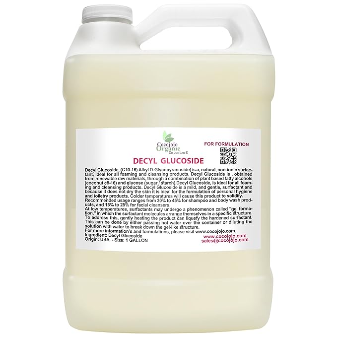 Cocojojo Decyl Glucoside Natural Surfactant - Surfactants for Soap Making, Lauryl Glucoside, DIY Shower Gel, Skin Care, Body and Face Wash, Plant Derived, Natural - 1 Gallon (Pack of 1)