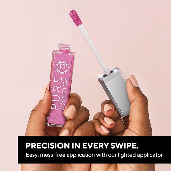 Pure Illumination Light-Up Lip Gloss with LED-Lit Applicator Brush + Side Mirror, Non-Sticky, Moisturizing Hydrating Lip Glosses with Lanolin, Jojoba Oil, & Vitamin E, Razzmatazz