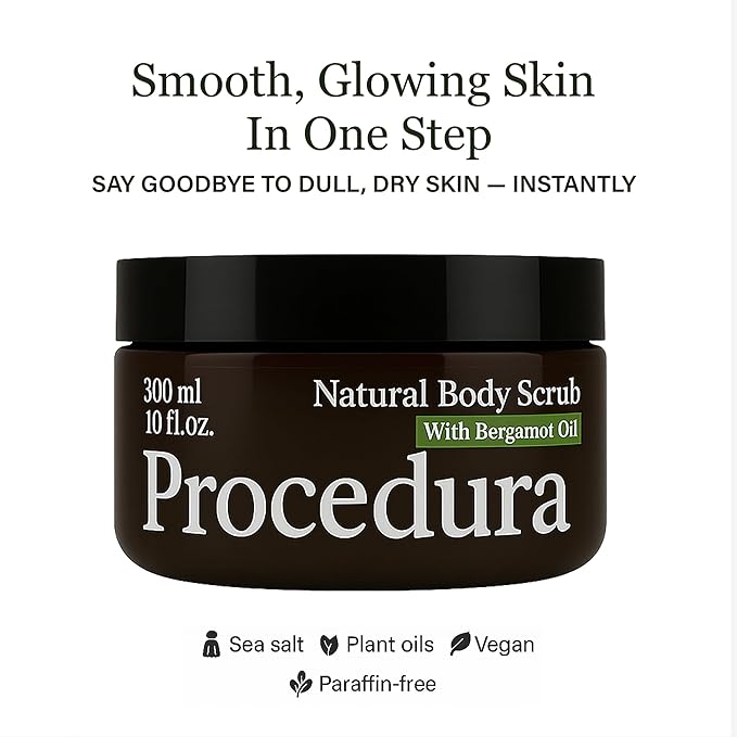 Exfoliating Body Scrub for Women & Men – Natural Sea Salt Scrub with Bergamot & Orange Oil, Deep Cleansing, Hydrating & Moisturizing, Vegan, Paraffin-Free (10 fl oz) (Bergamot-Orange)