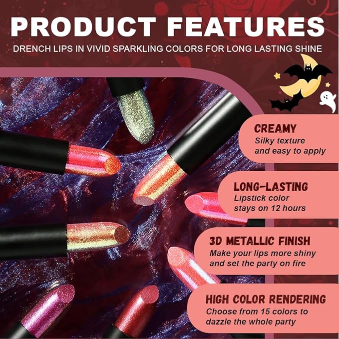 3Pcs Metallic Lipstick for Women,Lightweight Non-Drying Shimmer Frosted Lipsticks Kit Set,Glitter Lip Gloss Stain Long Lasting Waterproof No Smudge Proof No Transfer 12 Hour,Cruelty-Free Makeup (A)