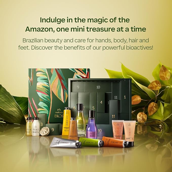 natura - Brazilian Beauty Advent Calendar – 12-Piece Holiday Gift Set with Body Care, Hand Creams, Shower Gels & Hair Care Minis – Vegan & Sustainable Beauty from the Amazon ($104 value)