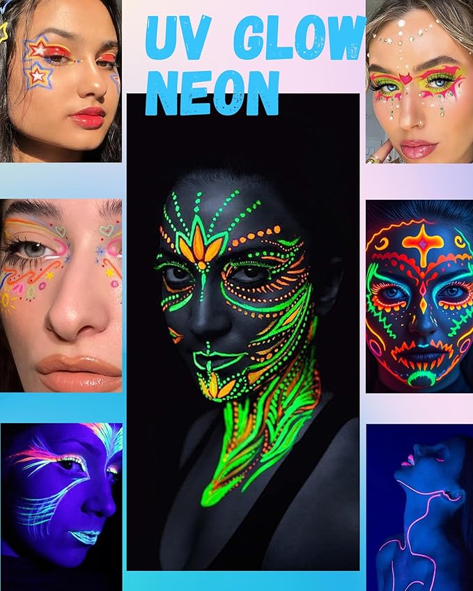 UV Neon Colored Gel Eyeliner Pencil, Matte Rainbow Colorful Eyeliner Pencil Glow in the Dark Makeup, Waterproof Long Lasting Gel Eye Liner Pen with Sharpener for Halloween Face Body Painting-B01 Red