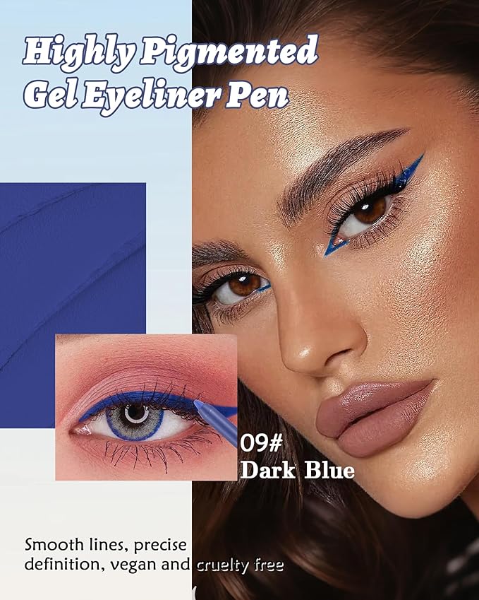 Waterline Gel Eyeliner Pencil, Dark Blue Matte Waterproof Long Lasting Cream Eye Liner Pencils with Sharpener, Hypoallergenic Highly Pigmented Precision Smudge-Proof Eyeliner Makeup Pen for Women-09