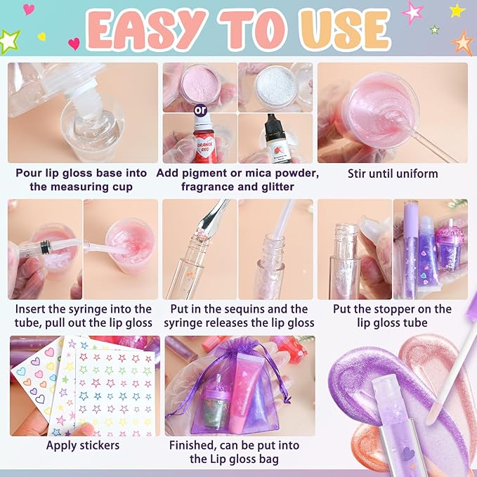 Jcoos Lip Gloss Making Kit, 66PCS DIY Lip Glosses Set to Make Your Own Lip Stick, Fun Craft Makeup Lipglosses, All-Inclusive Moisturizing Handmade Lip Glaze Supplies Set for Beginner Women Girls