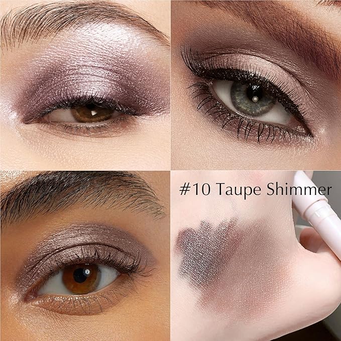 Taupe Shimmer Eyeshadow Stick, Cream Eyeshadow Long-Lasting Crease-Proof Neutral Glitter Eye Shadow Eyeliner Pencil High Pigmented Highlighter Makeup with Blending Brush & Built-in Sharpener