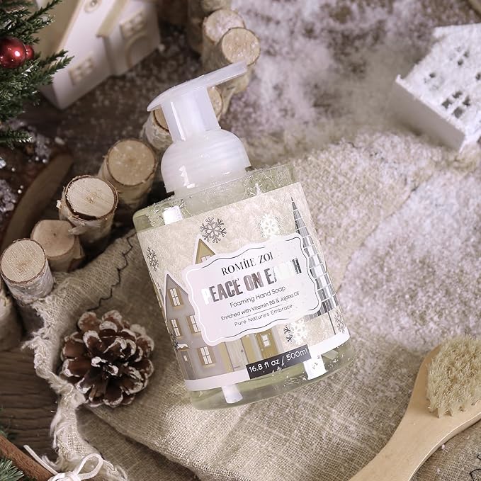 ROMIIE ZOI Christmas Foaming Hand Soap with Gift Box- Peace of Earth Design, Cozy Cypress Scented - Holiday Bathroom Soap for Winter Home Decor, Stocking Stuffer, and Gift – 500ml / 16.8oz