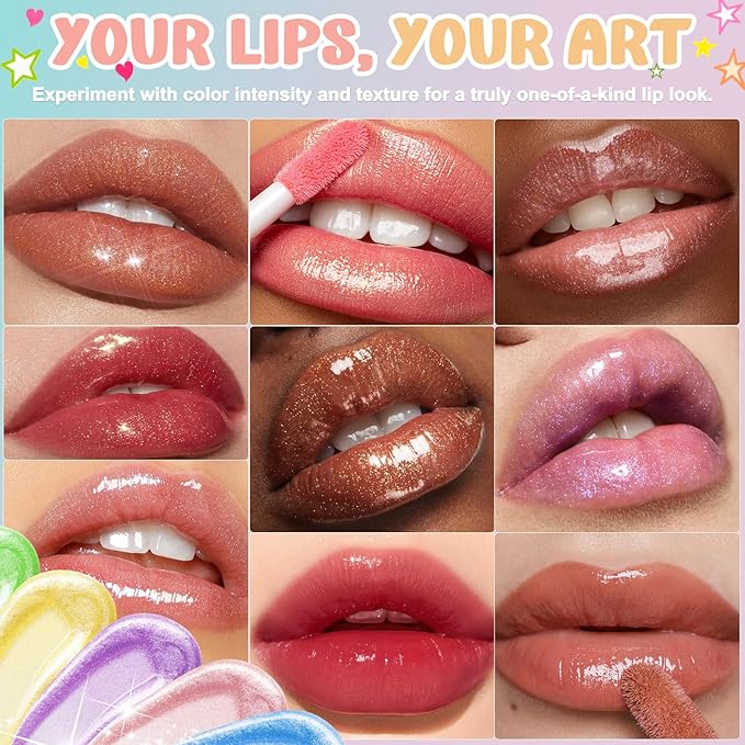 Jcoos Lip Gloss Making Kit, 66PCS DIY Lip Glosses Set to Make Your Own Lip Stick, Fun Craft Makeup Lipglosses, All-Inclusive Moisturizing Handmade Lip Glaze Supplies Set for Beginner Women Girls