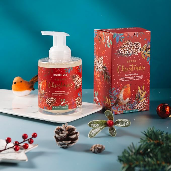ROMIIE ZOI Christmas Foaming Hand Soap with Gift Box- Berry Christmas, Infused with Holiday Floral- 500ml/ 16.8oz