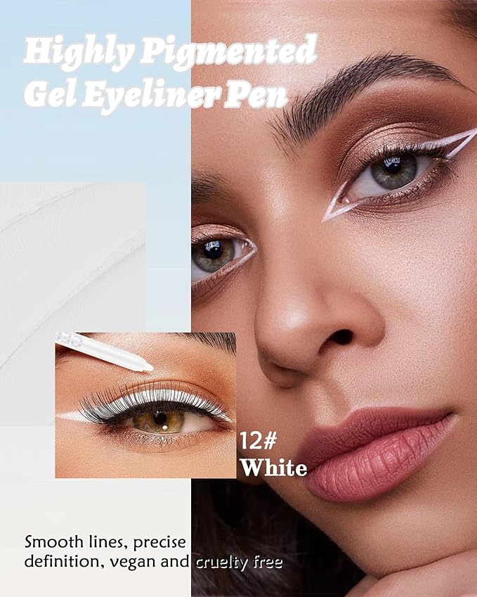 Waterline Gel Eyeliner Pencil, White Matte Waterproof Long Lasting Cream Eye Liner Pencil with Sharpener, Hypoallergenic Highly Pigmented Precision Smudge-Proof Smooth Eyeliner Makeup Pen for Women-12