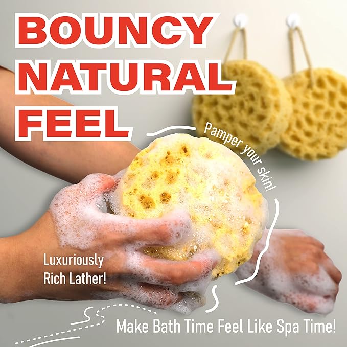 myHomeBody Bath Sponge, Foam Loofah, Body Scrubber for Bathing, Exfoliating Shower Pouf for Shower – Large Size, Lots of Lather, Round, 2 Pack