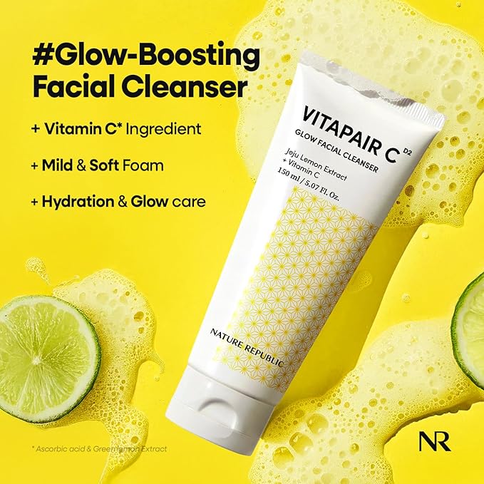 Nature Republic Vitapair C Glow Facial Cleanser 2 Pack- Vitamin Face Wash for Cleaner Skin, Hydrating Facewash for Women, Gentle Natural Cleanser, Daily Makeup Remover, Nighttime Foaming