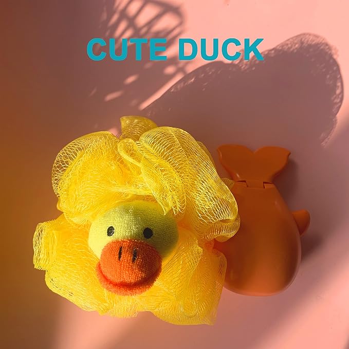 Loofah Exfoliating Shower Stuffed Sponge Pouf Mesh Brush with Animal Design - Bath Spa Puff Scrubber Ball - Body Poof for Man and Woman - Rich Foams Bubble（4.7" Each） Pack of 4