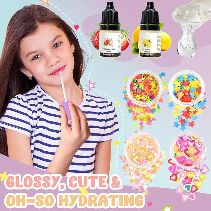 Jcoos Lip Gloss Making Kit, 66PCS DIY Lip Glosses Set to Make Your Own Lip Stick, Fun Craft Makeup Lipglosses, All-Inclusive Moisturizing Handmade Lip Glaze Supplies Set for Beginner Women Girls