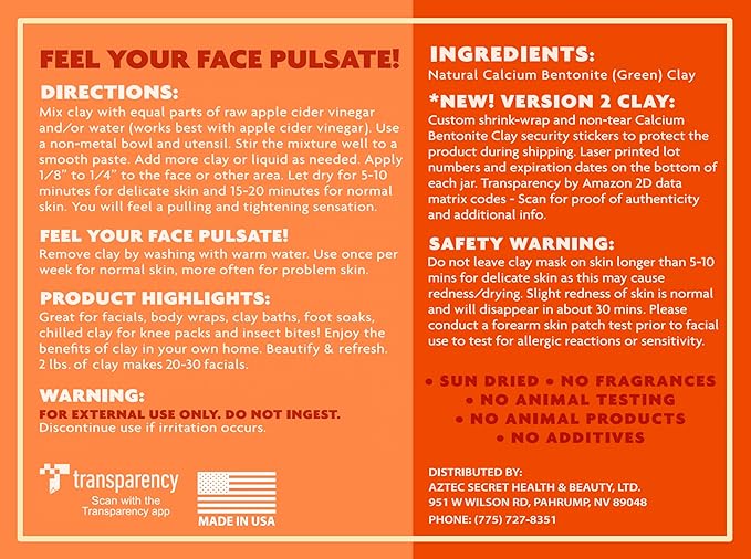 Aztec Secret – Indian Healing Clay 2 lb – Deep Pore Cleansing Facial & Body Mask – The Original 100% Natural Calcium Bentonite Clay – New Version 2
