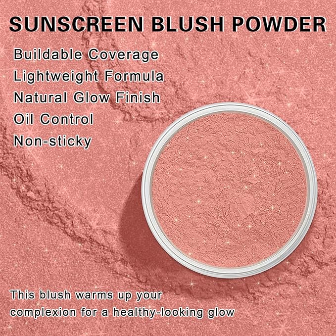 Sunscreen Blush Powder,Mineral Powder Blush for Cheeks,SPF 35,Rubor en Polvo,Buildable Coverage,Natural Glow,Talc-Free,Vegan,0.35 oz,03 Shine Rose