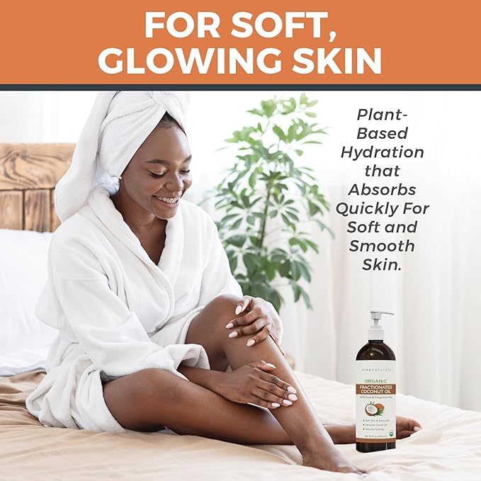 Viva Naturals Organic Fractionated Coconut Oil, 16 fl oz – Skin & Hair Moisturizer, Massage Oil, Carrier Oil for Essential Oils