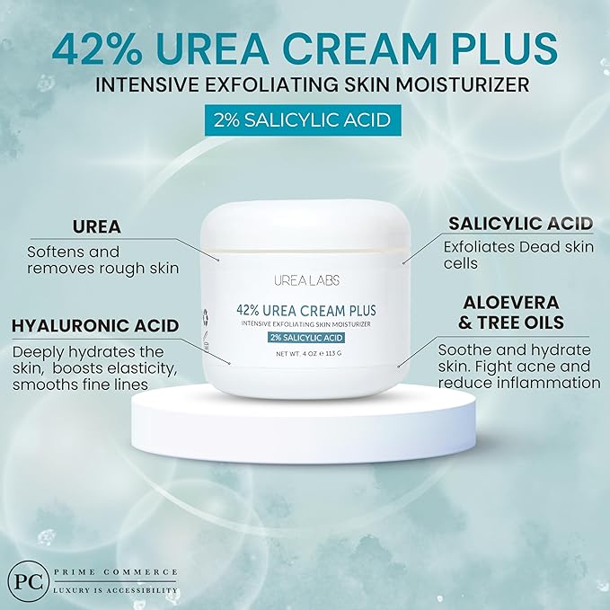 | 42% Urea Cream + 2% Salicylic Acid – Maximum Strength Foot & Skin Repair | Deep Exfoliation & Hydration for Cracked Heels, Dry Feet, Rough Skin & Callus Removal (4 Oz)