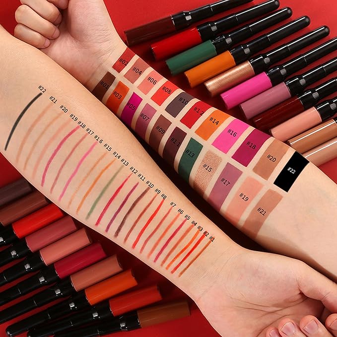Red Matte Liquid Lipstick and Lip Liner Set for Women Long Lasting Waterproof Lipsticks 24 Hours Smudgeproof Lip Liner and Lipstick Combo, A08