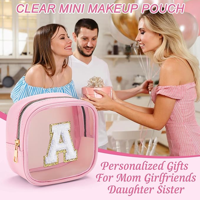 YOOLIFE Small Makeup Bag, Clear Makeup Bag Preppy Cosmetic Bags Travel Essentials Gifts for Women Teen Girlfriend Teacher Birthday Gifts 12 13 14 15 16 Years Old Girl Gifts Trendy Stuff White Mini A