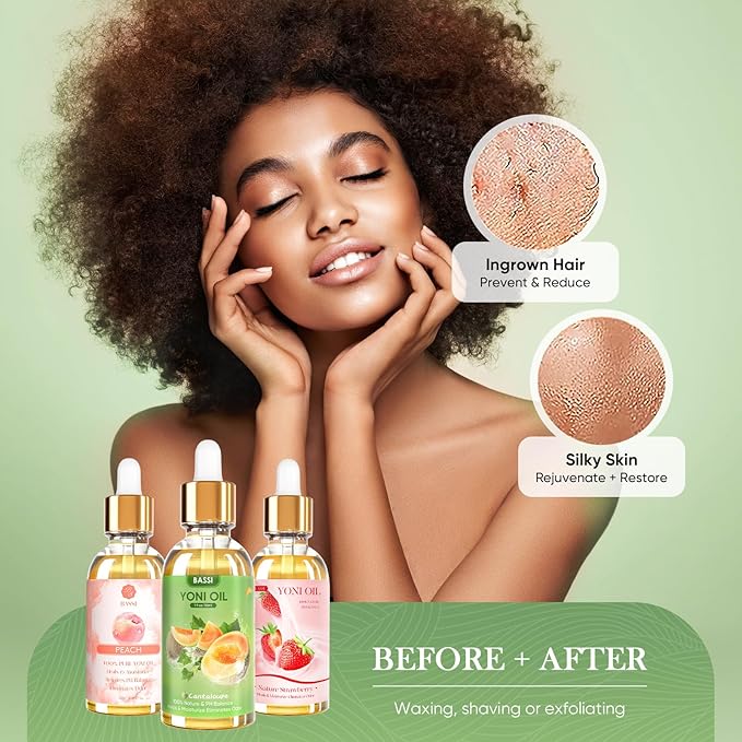 3 PCS Natural Yoni Oil for Women -Feminine Oil Vaginal Moisturizer - Reduces Odor, Restores pH Balance, Helps with Vaginal Itch, Herbal Yoni Blend with Strawberry Peach Hami Melon