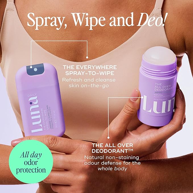 Luna Daily Mini Body Cleansing Spray | Instant Cleansing & Hydration for Feminine & Body Care | pH-Balanced & Moisturizing | Fresh Jasmine & Ylang Ylang Scent | Odor Control & Pregnancy-Safe, 30ml