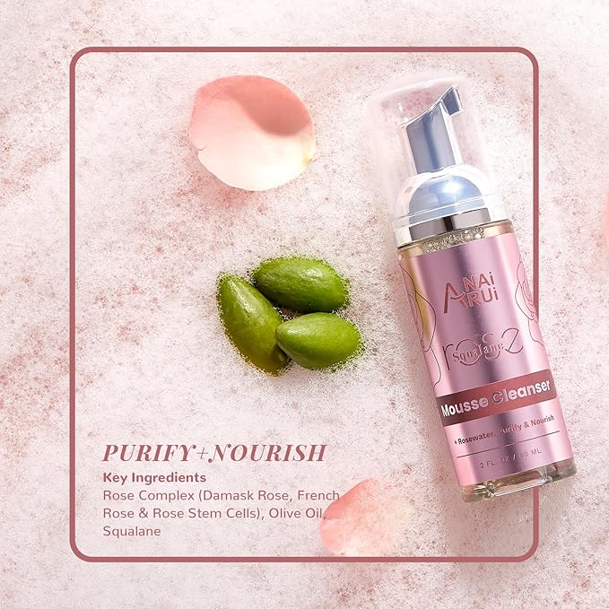 ANAiRUi Rose Skincare Gift Set, Christmas Gift for Women, Facial Skincare Kit for Women, Rose & Squalane Face wash and Moisturizer Set with Clay Mask, Face Cleanser and Facial Oil, Purify, Hydrate