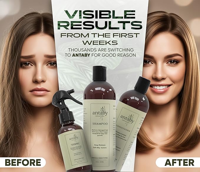 – 3-Step Botanical Hair Care Set for Men and Women with Shampoo, Conditioner & Hair Tonic – Hydrating Routine for Dry, Damaged or Color-Treated Hair