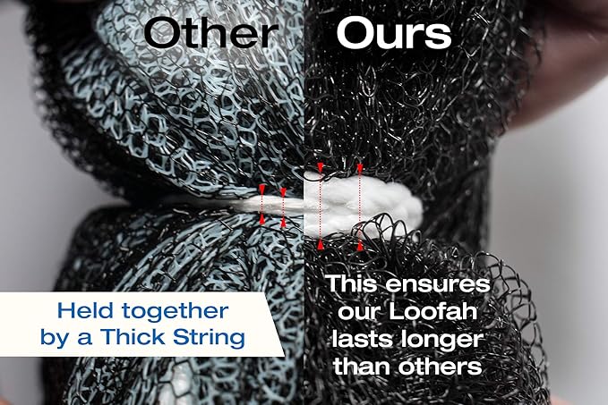 XXL 90g Charcoal Shower Loofah 3 Pack by Tilcare - Perfect Bath Sponge for Exfoliating for Men & Women - Body Scrubber Brush for Cleansing and Smooth Skin - Scrubbies That Remove Excess Oil and Dirt