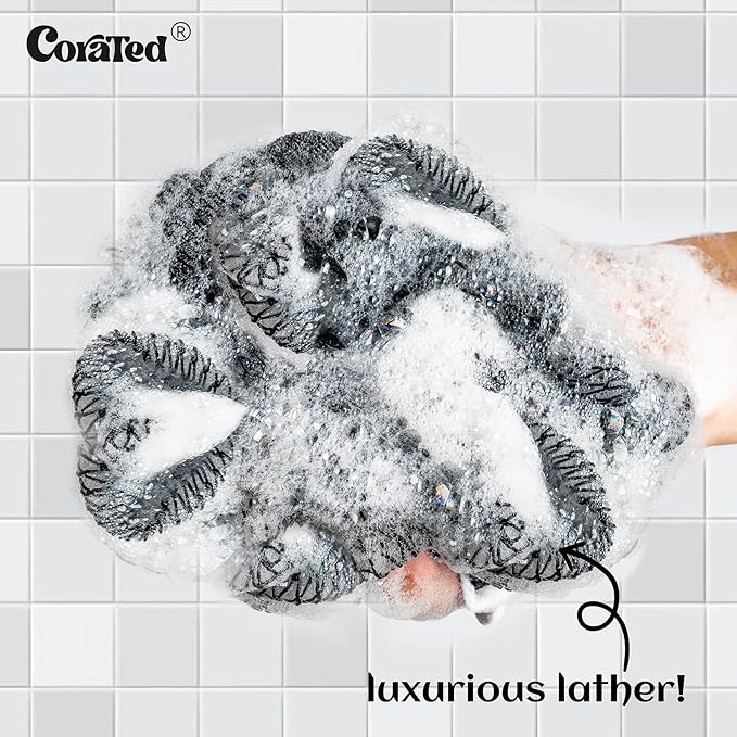 CORATED African Net Sponge Authentic, Shower Loofah Exfoliating Bath Sponge, Body Scrubber for Women and Men Daily Use Body Care, Travel Portable Bath Accessories for Bathroom (Blue & Black)