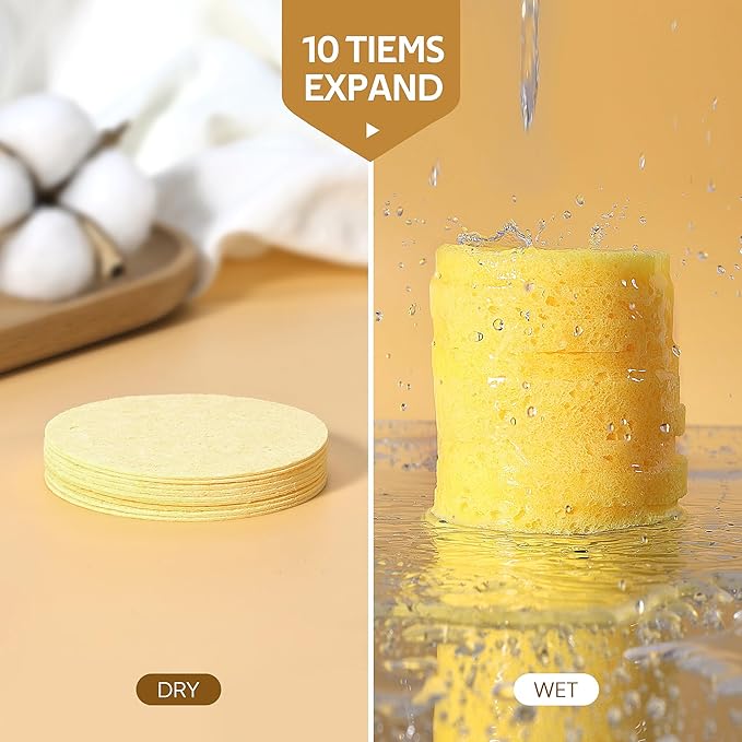50-Count Compressed, GAINWELL Cellulose, 100% Natural Cosmetic Spa sponges for Facial Cleansing, Exfoliating Mask, Makeup Removal