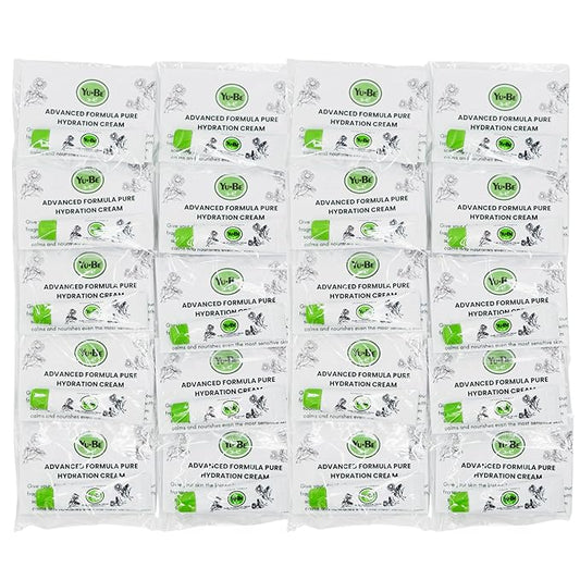 Yu-Be Advanced Formula Pure Hydration Cream Samples (20 Pack) – Fragrance-Free Hand & Body Moisturizer for Dry, Sensitive-Prone Skin – Glycerin-Rich, Travel Size (0.10 fl oz Each)