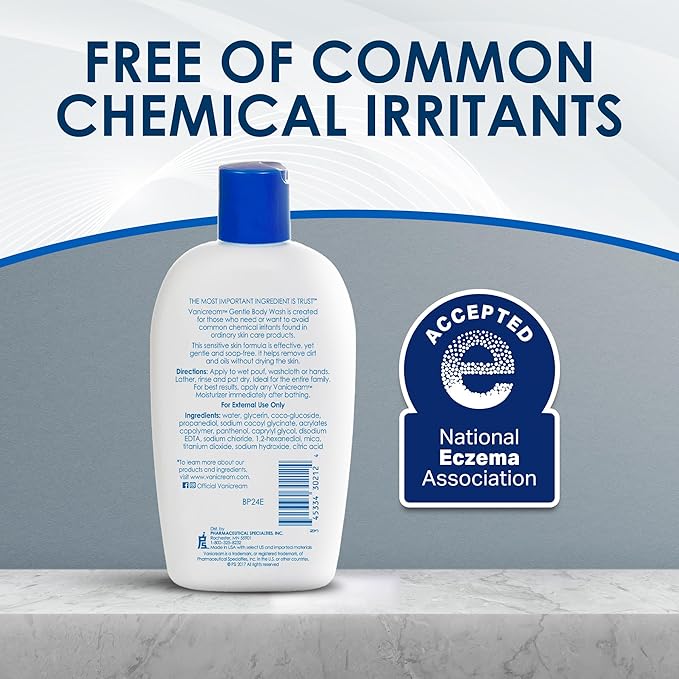 Vanicream Gentle Body Wash, 12 Fl Oz, Formulated without Common Irritants for Sensitive Skin, Gentle Cleanse and Moisture, Removes Dirt & Oils, Non-Drying, pH-Balanced Shower Gel