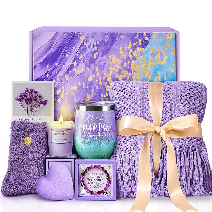 Christmas Gifts for Women Mom Daughter Her Wife Girlfriend Best Friend - Unique Birthday Valentines Mothers Day Gifts - Lavender Self Care Get Well Soon Gifts, Spa Gift Baskets w/Blanket Care Package