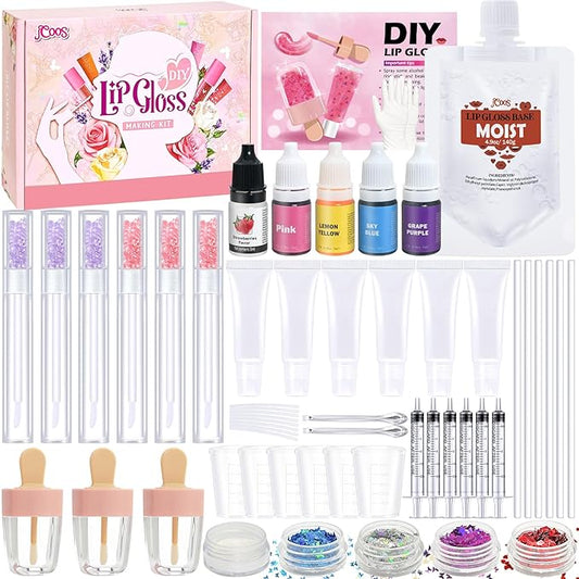 Jcoos DIY Lip Gloss Making Kit, DIY Lip Glosses Set to Make Your Own Lip Stick, Fun Craft Makeup Lipglosses, All-Inclusive Moisturizing Handmade Lip Glaze Supplies Set for Beginner Women Girls